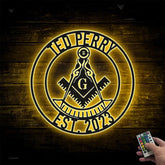 Custom Masonic Square And Compass Metal Wall Art Led Lights, Personalized Masonic Metal Name Sign, Freemason Freemasonry Masonic Monogram Metal Sign